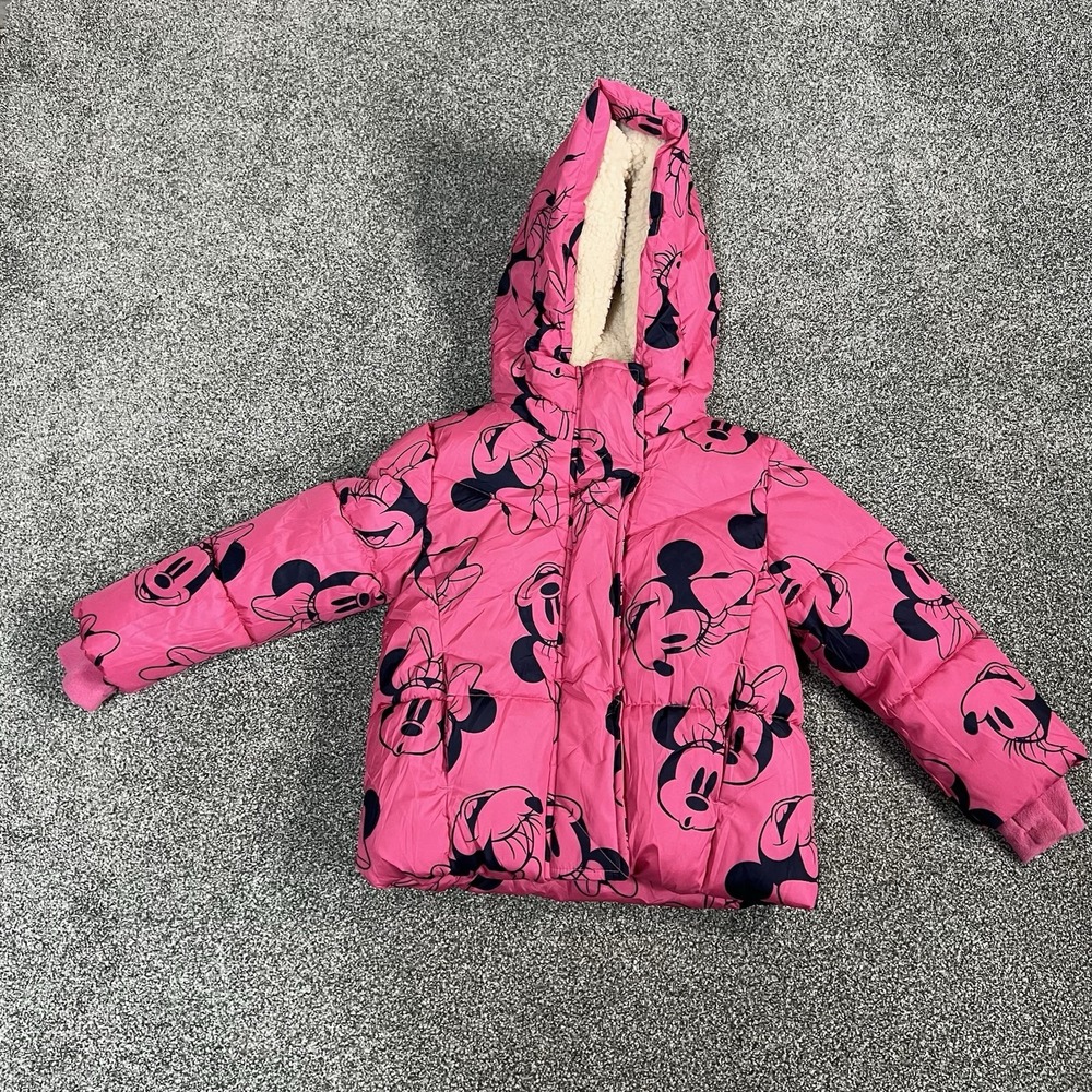 Baby Gap Disney Minnie Mouse Girls 4T Pink Sherpa Lined Puffer Jacket Hooded